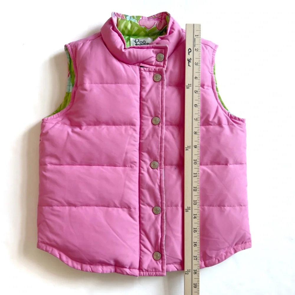 Lilly Pulitzer Floral Reversible Down Puffer Vest Girls 6X Pink Tropical Preppy